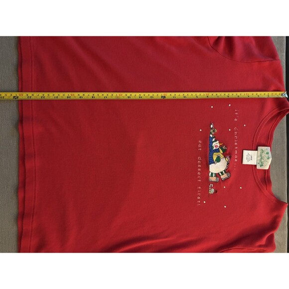 Quacker factory Red Christmas Shirt Large Snowman Eat dessert First Holiday EUC - Picture 5 of 6